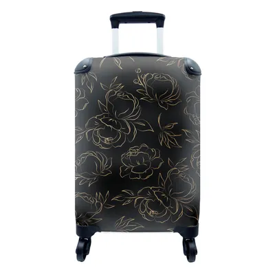 Produktbild von MuchoWow® Koffer Handgepäck Trolley Rollkoffer Kleine Reisekoffer mit 4 Rollen - Blumen - Gold - Muster - Rose - Linienkunst - Cabin Size < 55x40x23 cm & 55x40x20 cm - Fotokoffer - Kabinenkoffer - Boardgepäck - Reise-Box - Reisekoffer - Reisegepäck - Koffer mit Bild - Trolley für Kinder