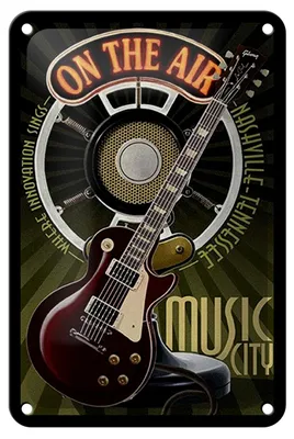 Produktbild von Blechschild Spruch 12x18cm Music city on the Air Gitarre
