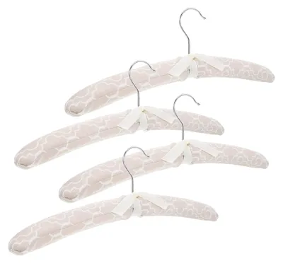 Produktbild von 5 Gepolsterte Kleiderbügel mit Tragetasche im Blumenmuster aus Leinen in Beige – Robust und Elegant für Hochzeitskleider