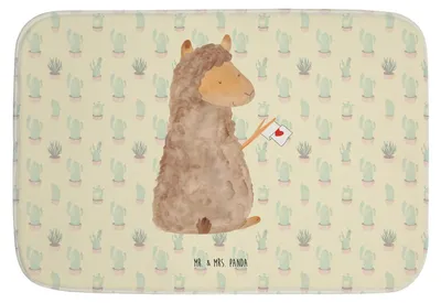 Produktbild von Mr. & Mrs. Panda Badematte Alpaka Fahne - Kaktus Grün - Geschenk, Lama, Badezimmerteppich, Liebe, Lamas, Badvorleger, Badezimmer Matte, duschmatte, Alpakas