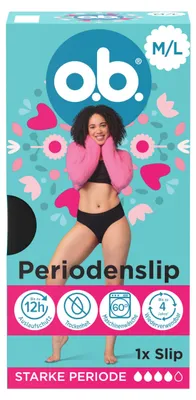 Immagine prodotto di mutandine mestruali o.b., mutandine mestruali riutilizzabili per mestruazioni abbondanti, mutandine mestruali che proteggono le perdite fino a 12 ore, disponibili nelle taglie XS/S, M/L, XL/XXL (1 pezzo)