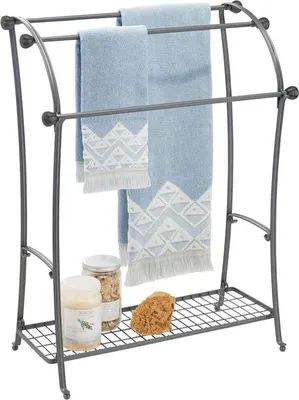 Produktbild von Handtuchhalter 3 Stangen Metall grau Handtuchständer Ablage 86cm mDesign