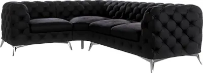 Produktbild von S-STYLE MÖBEL - Chesterfield Ecksofa Cleo mit Silber Metall Füßen aus Schwarz Samtstoff, Ottomane links, B/T/H: 264 cm / 204 cm/ 75 cm