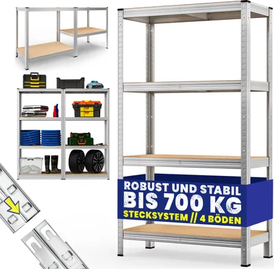 Produktbild von MONZANA® Schwerlastregal 160x90x40cm 700kg 4 MDF-Platten Regal Lagerregal Kellerregal Steckregal Werkstattregal