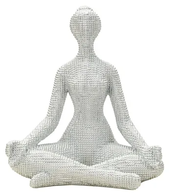 Imagen del producto de Mauro Ferretti, figura decorativa de yoga "Donnina", color blanco plateado, dimensiones: 20,5 x 15,5 x 23 cm