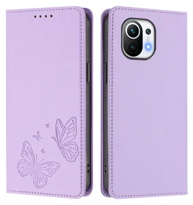 Produktbild von Lederhülle für Xiaomi Mi 11, Schmetterling Prägung Leder Brieftasche Schutzhülle mit Ständer Violett