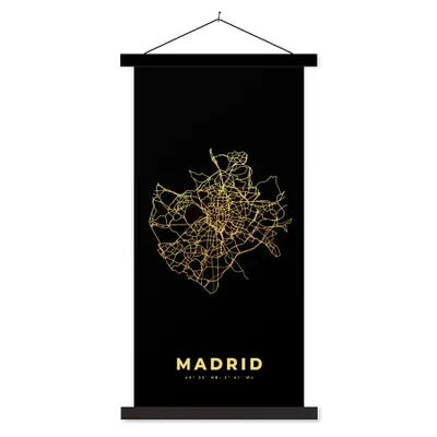 Produktbild von MuchoWow® Textilposter Madrid - Gold - Karte - Schwarz 90x180 cm mit schwarzem Rahmen - Dekoration Wohnzimmer