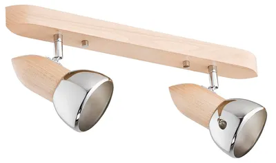 Obrázek produktu pro Stropní reflektor s chromovanými prvky SPARK, světlé dřevo, 2xE27x15W, rozměry: 16,5x48x9 cm, IP20, Alfa
