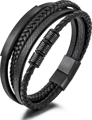 Produktbild von INF Mehrlagiges gewebtes Lederarmband mit Edelstahlschnalle 22 cm