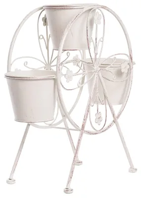 Produktbild von BELIANI Pflanzenständer Cremeweiß Metall 42 cm Hoch Antik-Optik Verschnörkelt Retro-Design Indoor Outdoor Pflanzengestell Blumensäule Blumentreppe