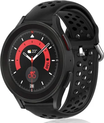 Produktbild von Strap-it Samsung Galaxy Watch 5 Pro Silikonarmband mit Löchern (Schwarz)
