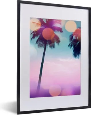 Produktbild von MuchoWow® Gerahmtes Poster Sommer - Palmen - Himmel - Rosa 30x40 cm - Poster mit Schwarzem Bilderrahmen Wandposter Rahmen Foto Bilder - Wandposter Schlafzimmer