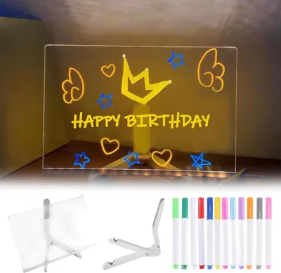 Produktbild von LED Notiztafel mit 12 Farben,Led Maltafel Kinder Nachrichtentafel Leuchten Acryl Schreibtafel mit Stift Transparente Tafel Acryl Notiztafel Kreative Geschenk fš¹r Kinder,Mama,Freund,30x20cm zaubertafel