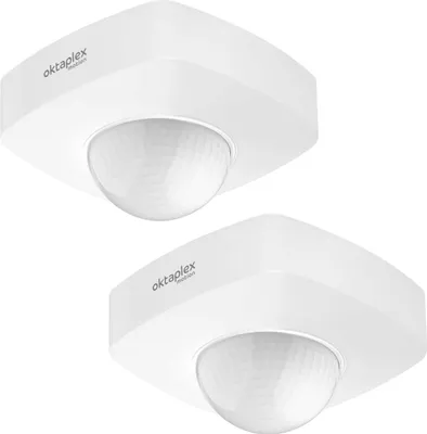 Immagine prodotto di Set da 2 rilevatori di presenza da soffitto, portata 360 gradi, marca Tim, sensore di presenza da incasso, portata 10 metri, rilevatore di movimento per interni ed esterni, grado di protezione IP65, colore bianco