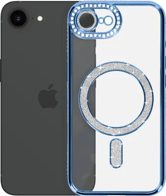 Image de Avizar, étui diamant iPhone 16e MagSafe bordé de strass, bleu