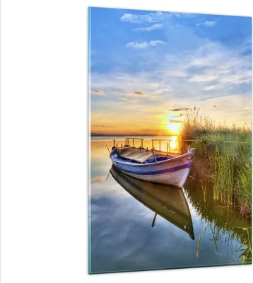 Produktbild von Bilder auf glas - Einteilig - See Boot Wasser - 80x120cm - Glasbilder - Wandbilder - Bilder - zum Aufhängen bereit - Wanddekoration aus Glas - Glas Bilder - Wandbild auf Glas - GPA80x120-3950