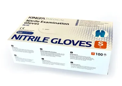 Obrázek produktu pro Nitrilové vyšetřovací rukavice Kingfa, 100 kusů, modré, velikost S (6), nesterilní, bez latexu, bez pudru
