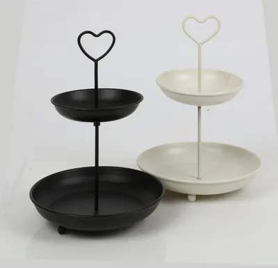 Produktbild von 8x Etagere 2-stöckig Metall H 25 cm mit Herzgriff – dekorative Servieretagere in verschiedenen Farben, ideal für Gebäck Obst und Tischdekoration