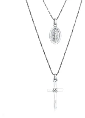 Productafbeelding van Heren Ketting 925 Zilver met Kruis en Mariabeeldje