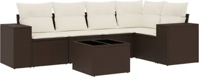 Produktbild von vidaXL 6-tlg. Garten-Sofagarnitur mit Kissen Braun Poly Rattan
