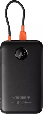 Image de Powerbank Veger 10000 mAh avec câble intégré USB C QC3.0 PD 2A 22,5W K1C W1189 noir