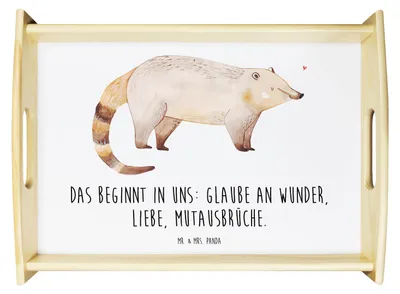 Produktbild von Mr. & Mrs. Panda Serviertablett Nasenbär - Weiß - Geschenk, Sofa Tablett, Deko, frühstückstablett holz, Rüsselbär, Bär, Nasenbären, Lustige Sprüche, Holztablett