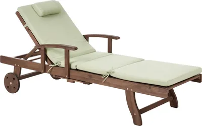 Produktbild von BELIANI Gartenliege Dunkelbraun u. Grün Akazienholz Verstellbar Rollbar Sonnenliege mit Tisch und Auflage Terrasse Garten Balkon Modernes Design