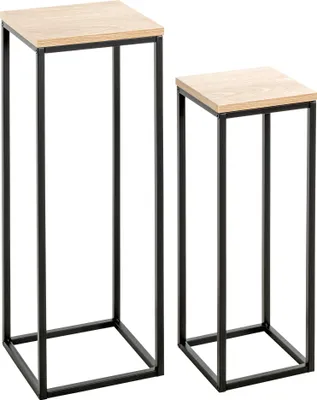 Produktbild von HAKU Blumenständer Beistelltisch 2er Set Eiche natur, schwarz  - MDF, Metall, B/H/T: 19/23x54/67x19/23 cm