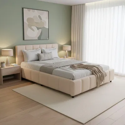 Produktbild von Juskys Polsterbett Florenz 140 x 200 cm, Bouclé, Bubble Design & modern – Creme