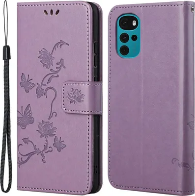 Produktbild von Motorola Moto G22 Hülle - Coverup Blumen & Schmetterlinge Klapphülle - Lila