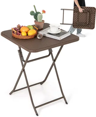 Immagine prodotto di Tavolo da giardino in rattan COSTWAY, tavolo pieghevole, tavolino da pranzo 60x60x72cm, tavolo da balcone pieghevole con piano in HDPE, tavolo quadrato da campeggio