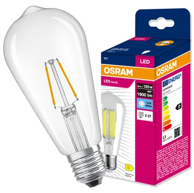 Produktbild von LED-Lampe E27, 13W = 120W, 1900lm, 4000K, neutralweiß, 300°, Edison-Filament, VALUE, Osram, KI-generiertes Bild