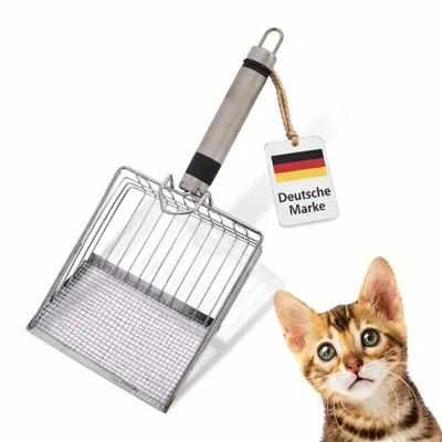 Produktbild von LINUMA® Edelstahl Katzensteuschaufel mit Kunststoffgriff Katzenklo Schaufel Schaufel Katzenklo Katzenschaufel Katzenschaufel für Katzenklo Futterschau