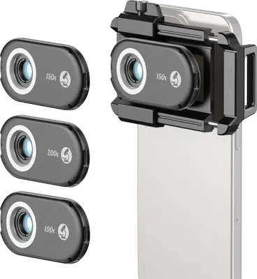 Produktbild von APEXEL APL-MS3IN1 100X/150X/200X Handy-Mikroskop-Objektiv-Set mit LED/UV-Lichtern, eingebautem CPL-Filter, Akku, Mikroskop-Aufsatz, Telefon-Mikroobjektiv mit universellem Telefonclip, Ersatz fuer iPhone 15/14/13/12 Android-Telefon