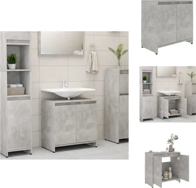 Produktbild von vidaXL Badezimmerschrank Betongrau 60x33x61 cm Holzwerkstoff -  Badezimmermöbel-Sets