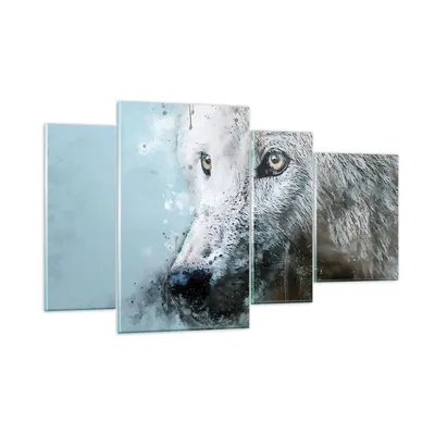 Produktbild von Bilder auf glas - 4 Teile - Weiß Der Wolf Bild - 120x70cm - Glasbilder - Wandbilder - Bilder - zum Aufhängen bereit - Wanddekoration aus Glas - Glas Bilder - Wandbild auf Glas - GDL120x70-4623