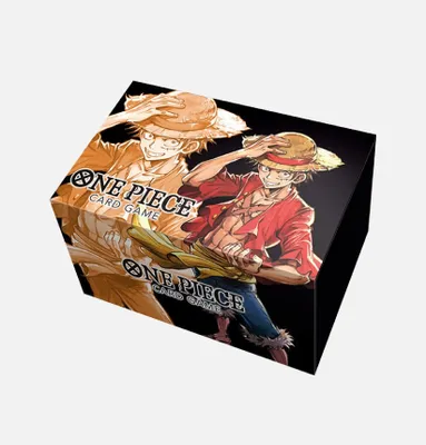 A product box for a One Piece card game, featuring illustrations of the character Luffy.