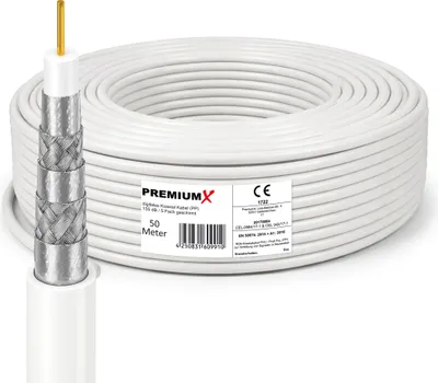 Produktbild von PremiumX 50m PROFI PRO Koaxial Kabel 135dB 5-Fach geschirmt, reines Kupfer SAT Antennenkabel