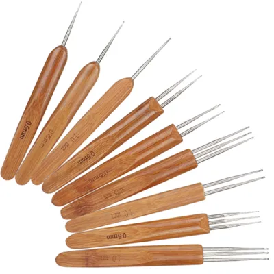 Produktbild von 9Pcs Dreadlock Häkeln Haken Set Einzel Doppel 3 Bambus Griff Zopf Haar Weben Werkzeug