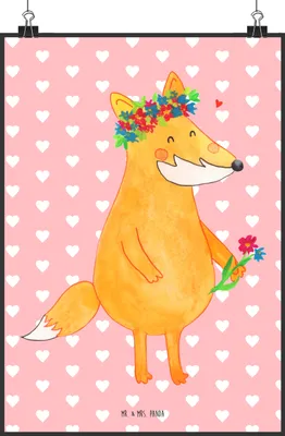 Produktbild von Mr. & Mrs. Panda Bild Fuchs Blumen DIN A2 - Rot Pastell - Geschenk, Plakat, Deko, Blumenliebe, Boho, wanddeko, Ich, Liebe, drucke, Mich, Wandbild