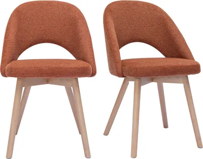 Produktbild von Miliboo - Skandinavische Stühle aus Stoff mit strukturiertem Samteffekt in Rostbraun und hellem Holz (2er-Set) COSETTE