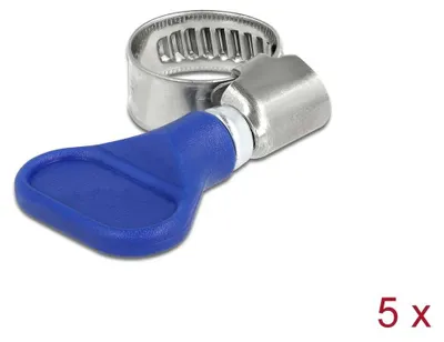 Produktbild von DeLOCK Schlauchschelle Edelstahl 400 SS mit Flügelmutter 10 - 16 mm 5 Stück blau, Schmetterlingsklemme, Blau, Kunststoff, Edelstahl, Polybag, 1 cm, 1,6 cm