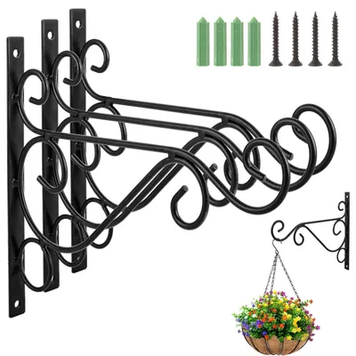 Image de 4 supports muraux en fer pour suspensions de plantes, supports pour paniers suspendus