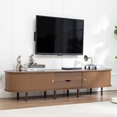 Produktbild von GIHAUVIA TV-Schrank Lowboard Wohnzimmerschrank 180cm Retro Oval Braun mit Schiebetüren und 2 Schubladen Stauraum für Fernseher bis 80 Zoll