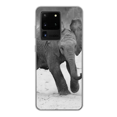 Produktbild von MuchoWow® Handyhülle Schutzhülle Hülle für Samsung Galaxy S20 Ultra Elefant - Baby - Tiere - Kröte - Schwarz und weiß Silikon Softcase Handy Hülle - Karteninhaber