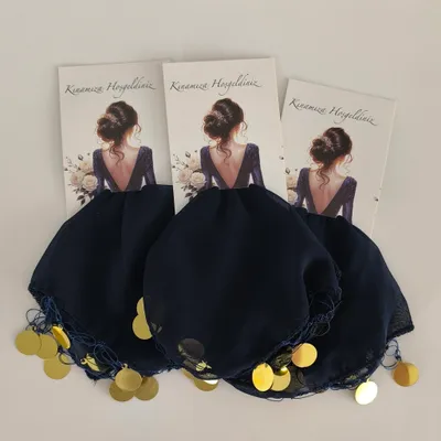 Produktbild von 10x Dunkelblau Kina Hatirasi Set Elegantes Henna Nacht Andenken Karte Mendili Tanztücher Dügün Hochzeit Verlobung