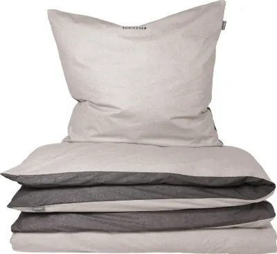 Produktbild von Schiesser Bettwäscheset Doubleface | 2-teilig | Zweifarbig | Feinbiber | 100% Baumwolle | Reißverschluss | 155x220cm + 80x80cm | Hellgrau-Dunkelgrau