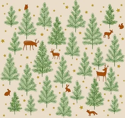 Produktbild von 20 Servietten Tiny Forest - Hirsche im Wald voller grüner Bäume 33x33cm