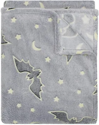 Produktbild von Unyqoos® Kuscheldecke für Kinder 150 x 200 cm – Mikrofaserplüsch & Flanell (100% Polyester), Glow-in-the-Dark-Motive, waschbar 30°C