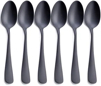 Produktbild von Ibenzoa® Tafellöffel-Set matt schwarz mit satinierter Oberfläche – Esslöffel aus Edelstahl für 6 Personen, 19,8 cm, spülmaschinenfest